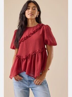 Altar’d State Dolly Ruffled Asymmetrical Top